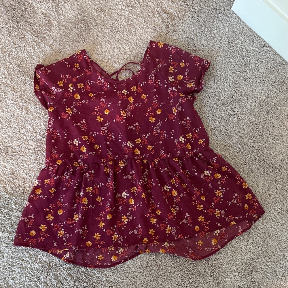 Xhilaration Burgundy Floral Peplum Blouse